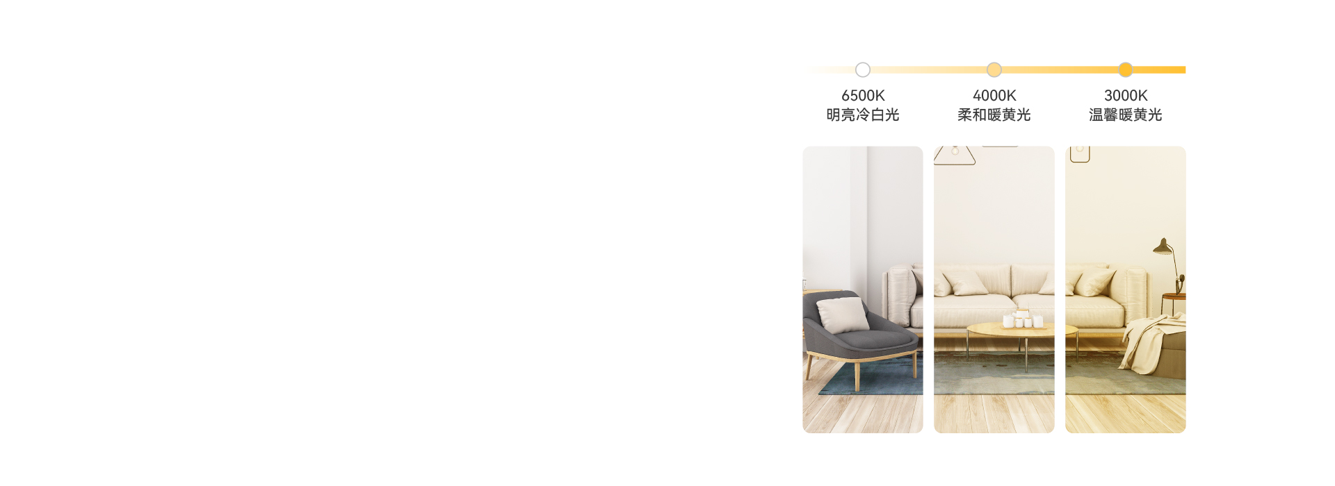 三色調(diào)光，營(yíng)造多種照明氛圍 三色分段，...